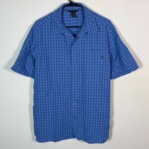 Marmot Mens L Blue Plaid‎ Short Sleeve Button Up Casual Shirt